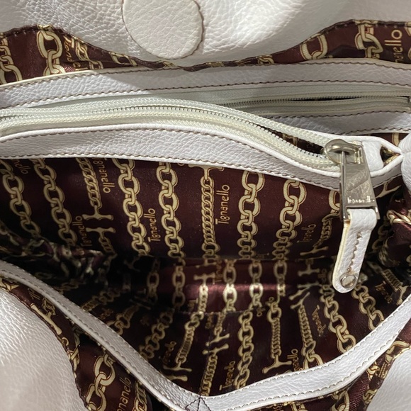 Tignanello white leather purse, pre owned, some discoloration, wear on handles - Picture 5 of 8